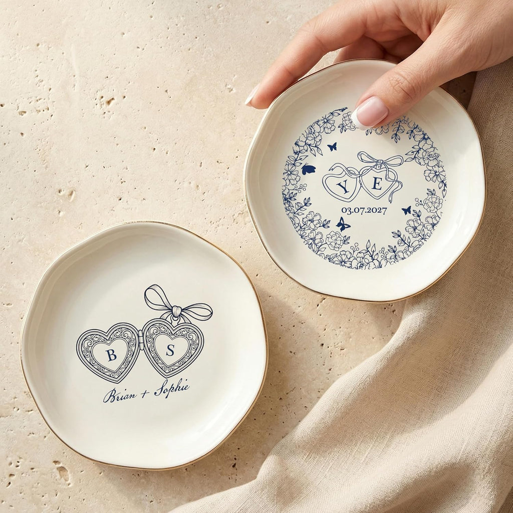 Personalized Couples Ring Dish, Engagement Gift for Bride and Groom