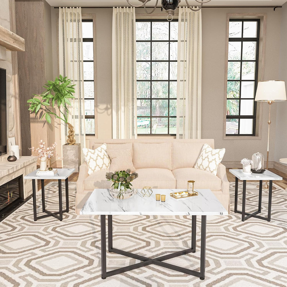 Hooseng Coffee Table Set of 3 Coffee Table and end Table Sets, Modern Living ...