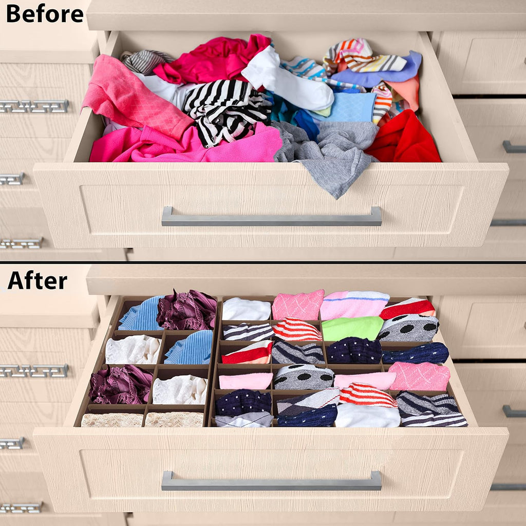Simple Houseware 4-Pack Drawer Organizer Set - Closet Dividers for Underwear, Socks, Bras, Scarves, Ties - Foldable Non-Woven Storage Boxes, Brown
