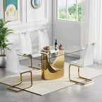 Goujxcy Dining Chairs Set of 2, Modern High Back Kitchen Chairs with Metal Legs and Faux Leather Padded Seat Upholstered Dining Chairs for Dining & Kitchen,Living Room (White&Gold, Set of 2)