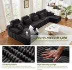 171" U-Shaped Cloud Modular Sectional Sofa with Chaise & Headrest, Boneless Deep Seat Plush Corduroy Couches for Large Living Room, No Assembly Required (Black, 171" U-shapred Chaise)