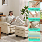 LINSY HOME Cloud Sofa Accent Chair with Ottoman Chaise Lounge Chair Indoor, Corduroy Couch Sofa Chair for Living Room Apartment Bedroom Office, Beige
