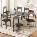Industrial Dining Chairs Set of 6 - Upholstered Dining Room Chairs with PU Leather, Kitchen Chairs with Wooden Backrest and Thickened Metal Legs, for Dining Room, Living Room（Gray）