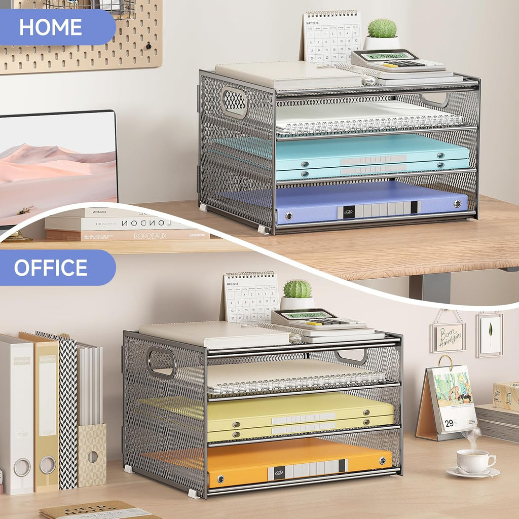 Subekyu Paper Letter Tray Organizer for Desk, Silver Metal Mesh Desk File Folder Sorter Organizer with Handle for Home Office School Supplies Organization