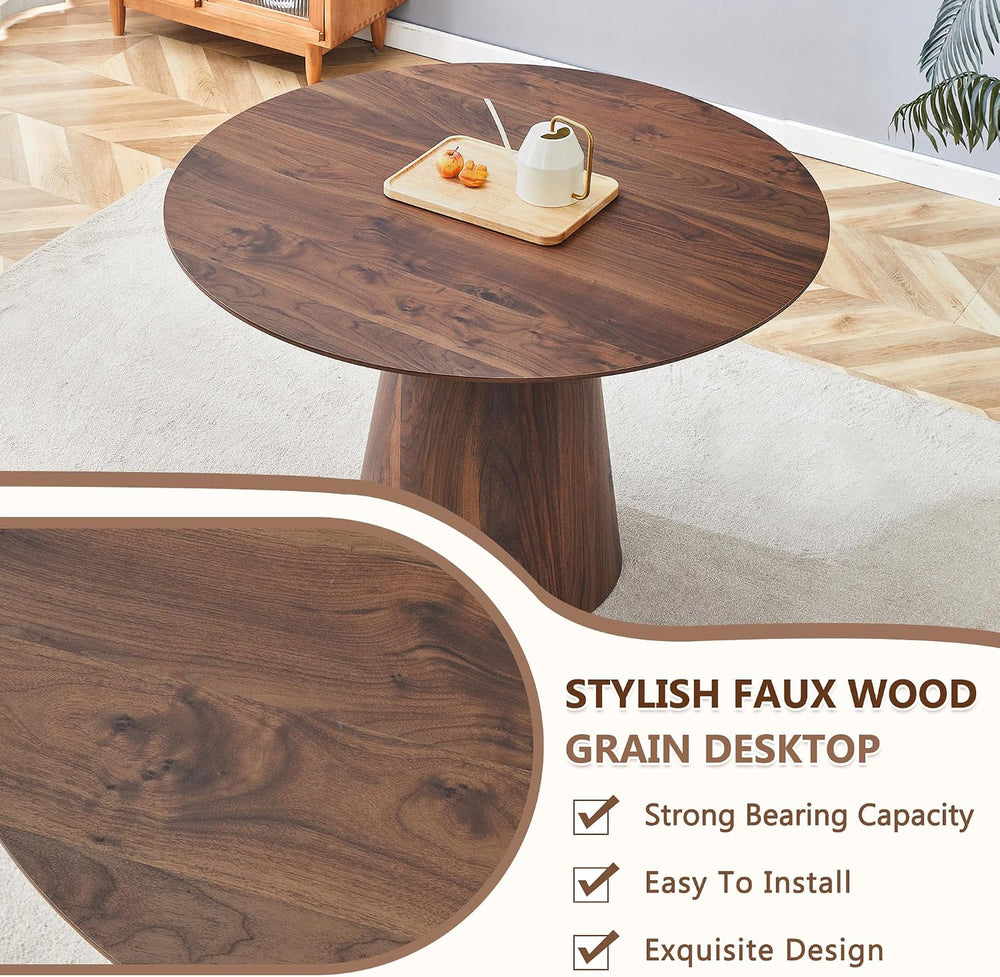 45'' Round Dining Table for 4 - Modern Farmhouse Kitchen Table with C...