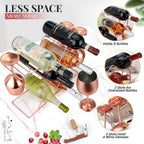 Gusto Nostro Countertop Wine Rack with Glass Holder for 8 Bottles & 4 Glasses, Small Modern Tabletop Wine Rack - No Assembly Wine Holder Stand for Home Kitchen Cabinet Wine Cellar Storage (Rose Gold)