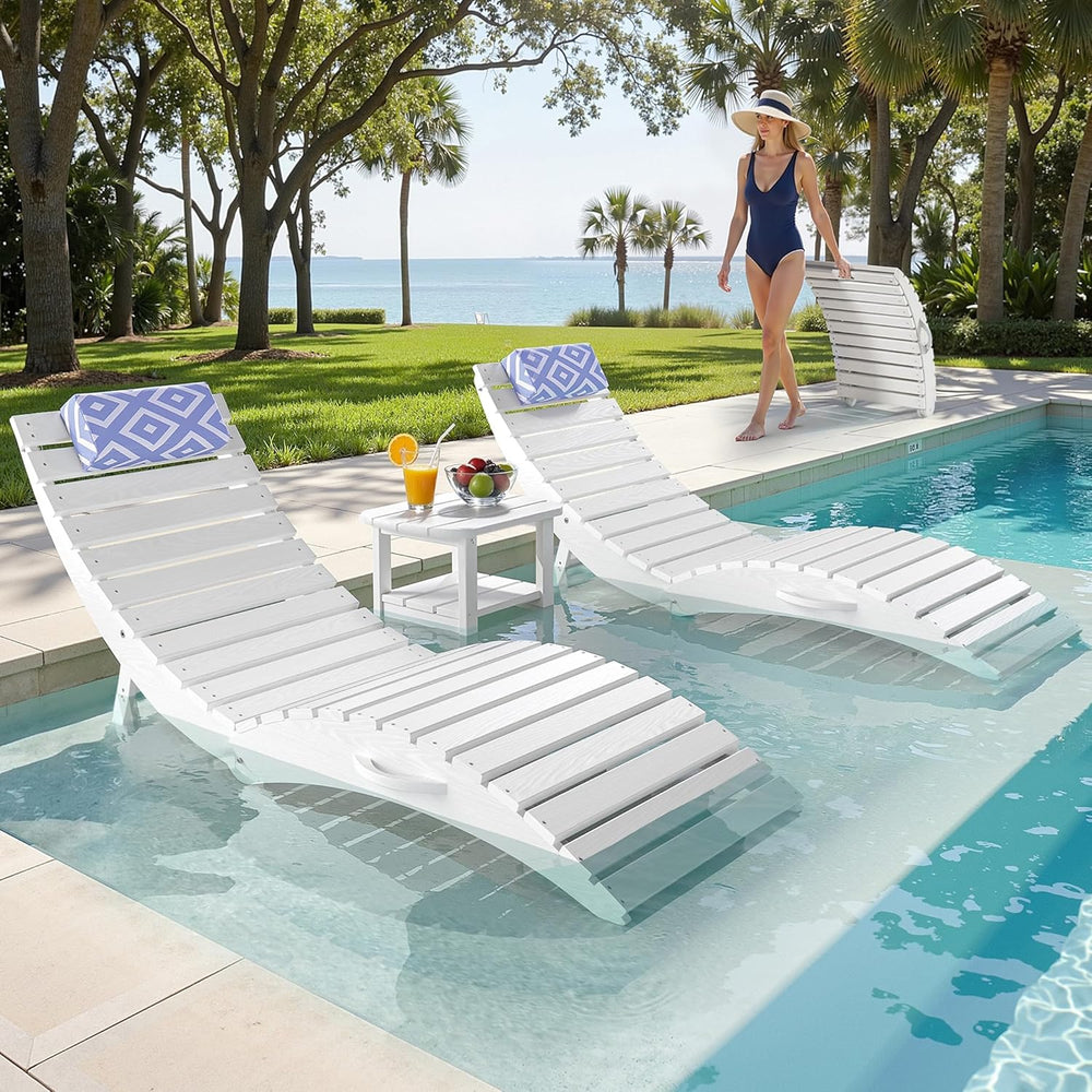 nalone Foldable Pool Lounge Chair, HDPE in Pool Chaise Lounge (2, White) | Wi...