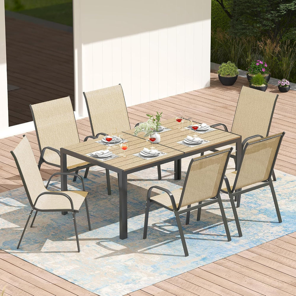 PIZZELLO 7-Piece Outdoor Dining Set w/ 60" Outdoor Table and 6 Chairs