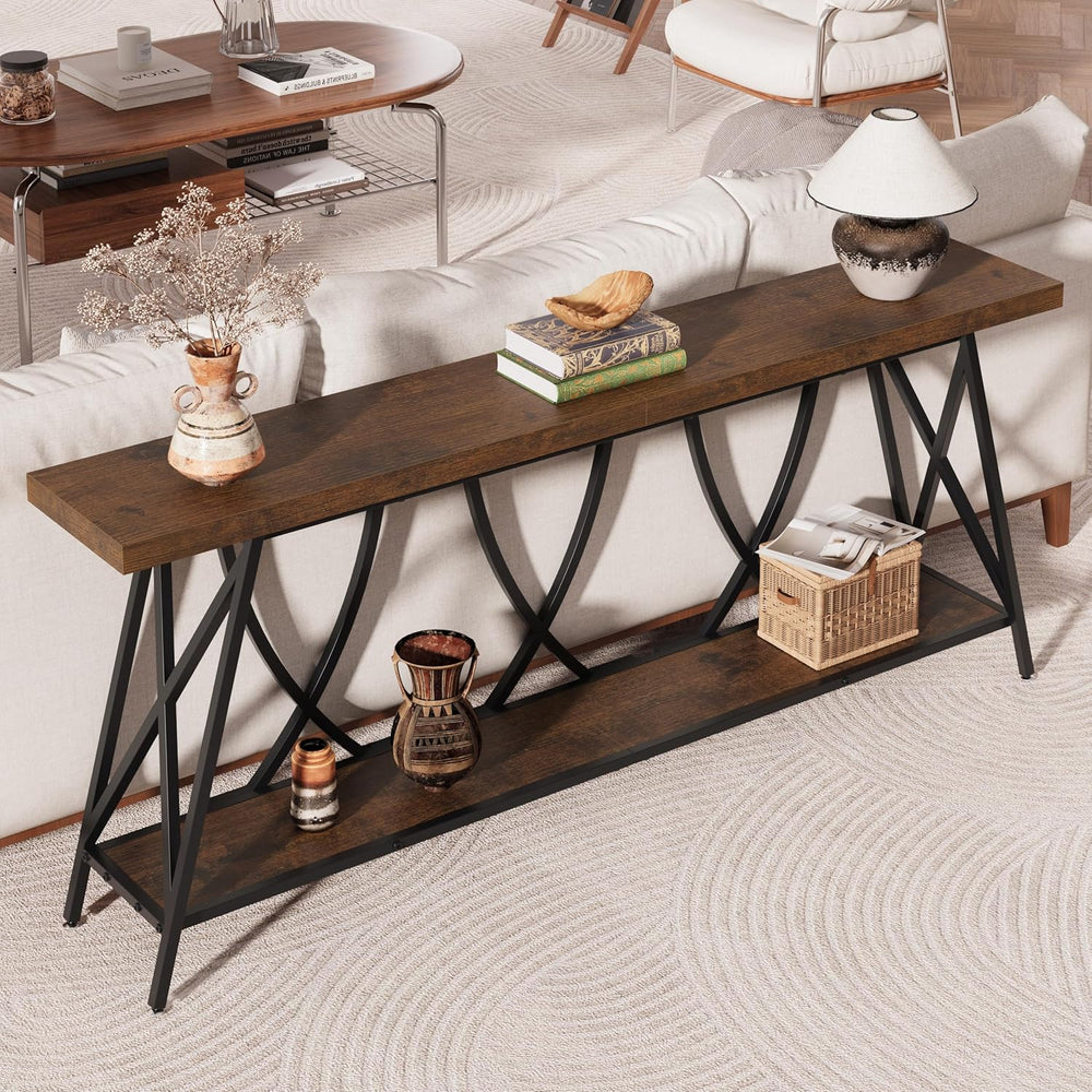JUSTOGO Narrow Console Table for Entryway, Long Sofa Table, Rustic Brown | 70...