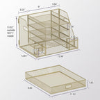 SUPEASY Mesh Desk Organizer with File Holder, 5-Tier Paper Letter Tray Organizer with Magazine Holder, Desktop Organizer and Storage with Drawer for Office Supplies Home or School, Yellow