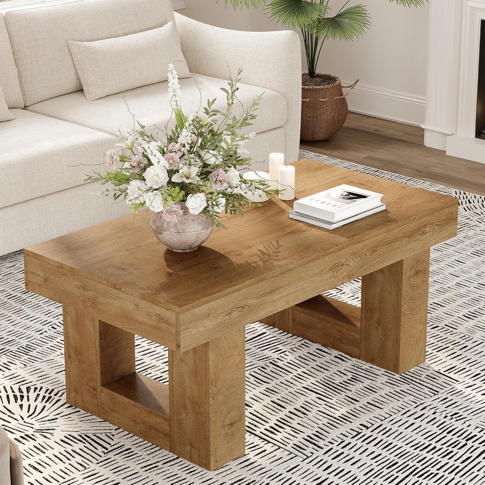 Rectangular Coffee Table, Heavy Duty Center Tables with Annual Ring Pattern, ...