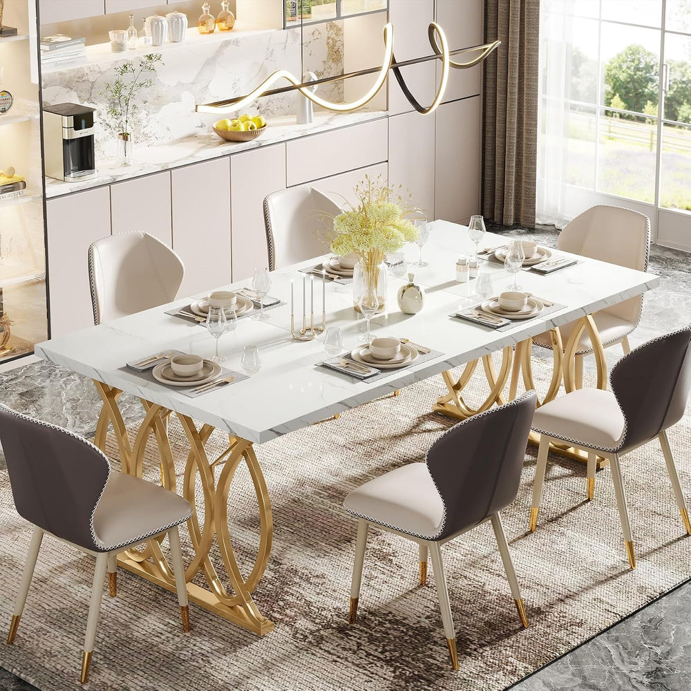 Tribesigns 63" Dining Table for 4 to 6, White and Gold Kitchen Table | M...