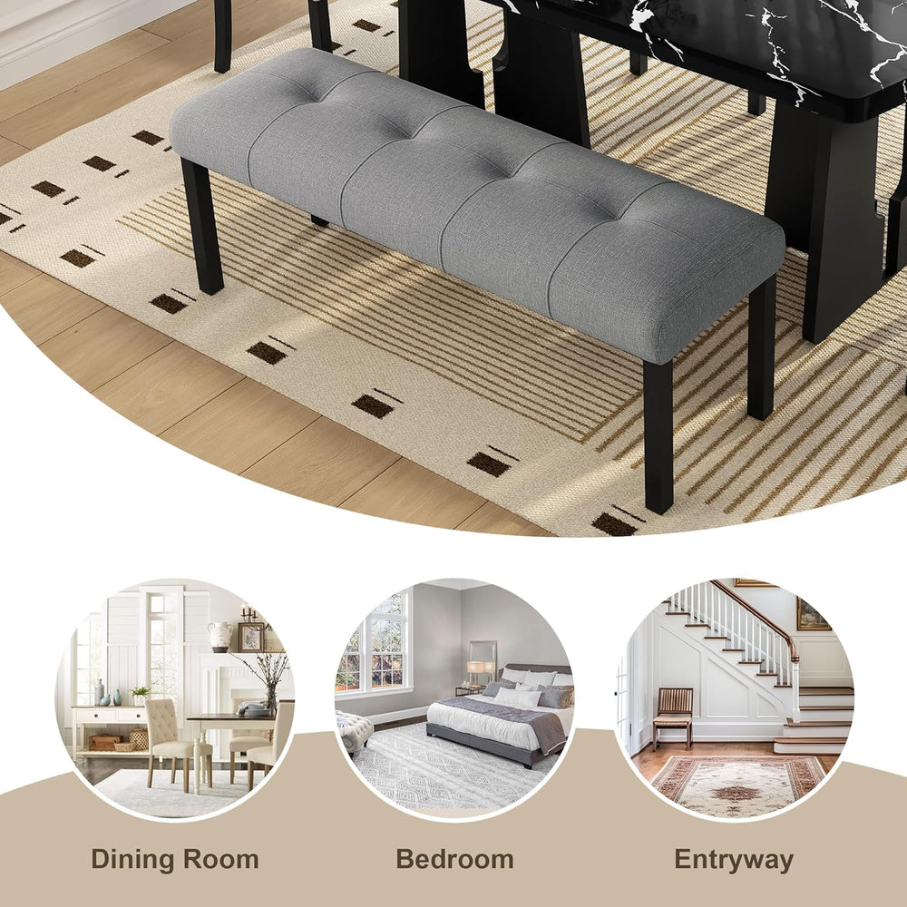 GDFStudio Upholstered Dining Bench with Tufted Linen Seat and Rubber Wood Fra...
