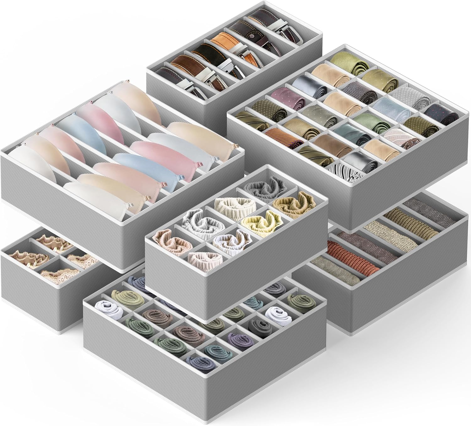 Simple Houseware Closet Underwear Organizer Drawer Divider Assorted 7 Pieces, Gray