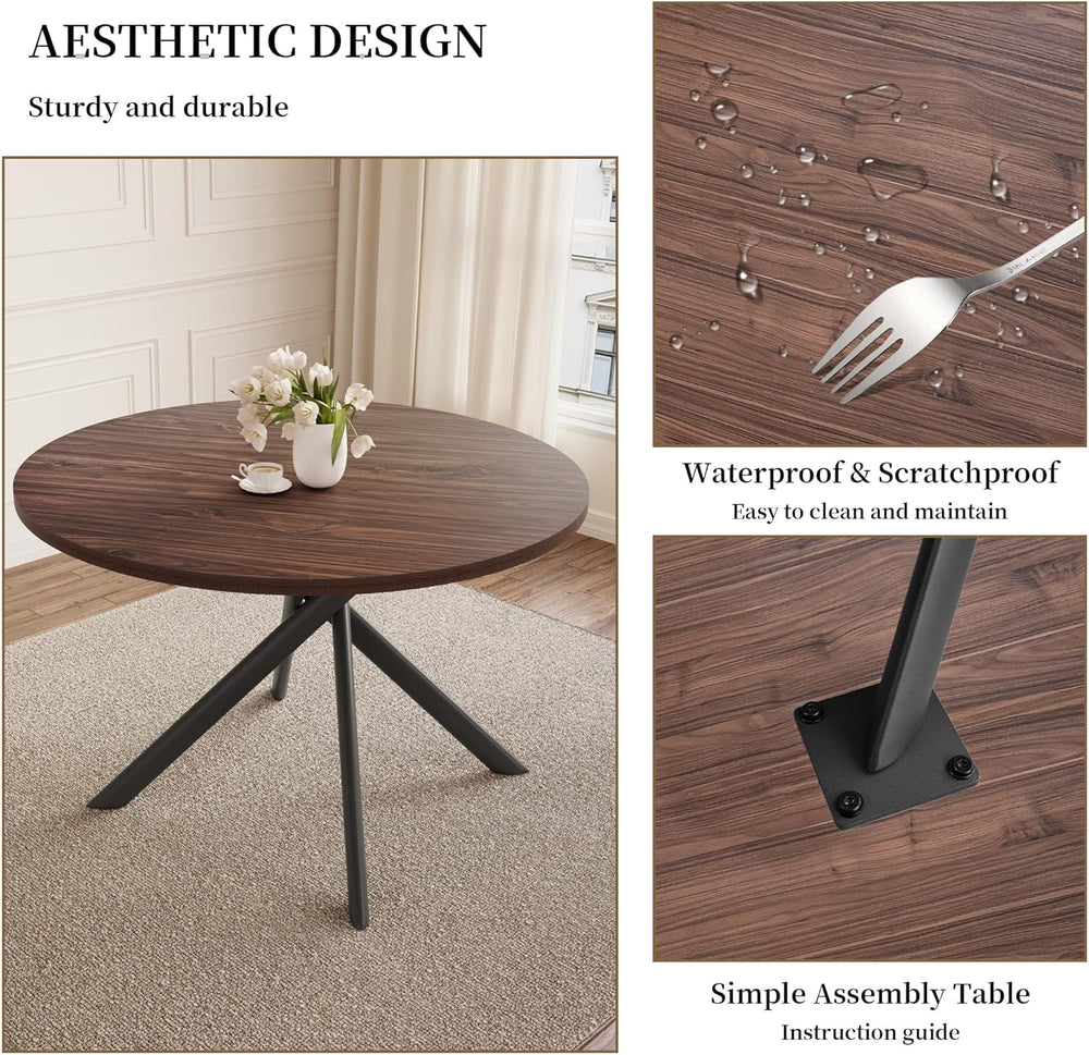 HIPIHOM 45.3 Inch Round Dining Table Set for 4, Mid Century Modern MDF Coffee...