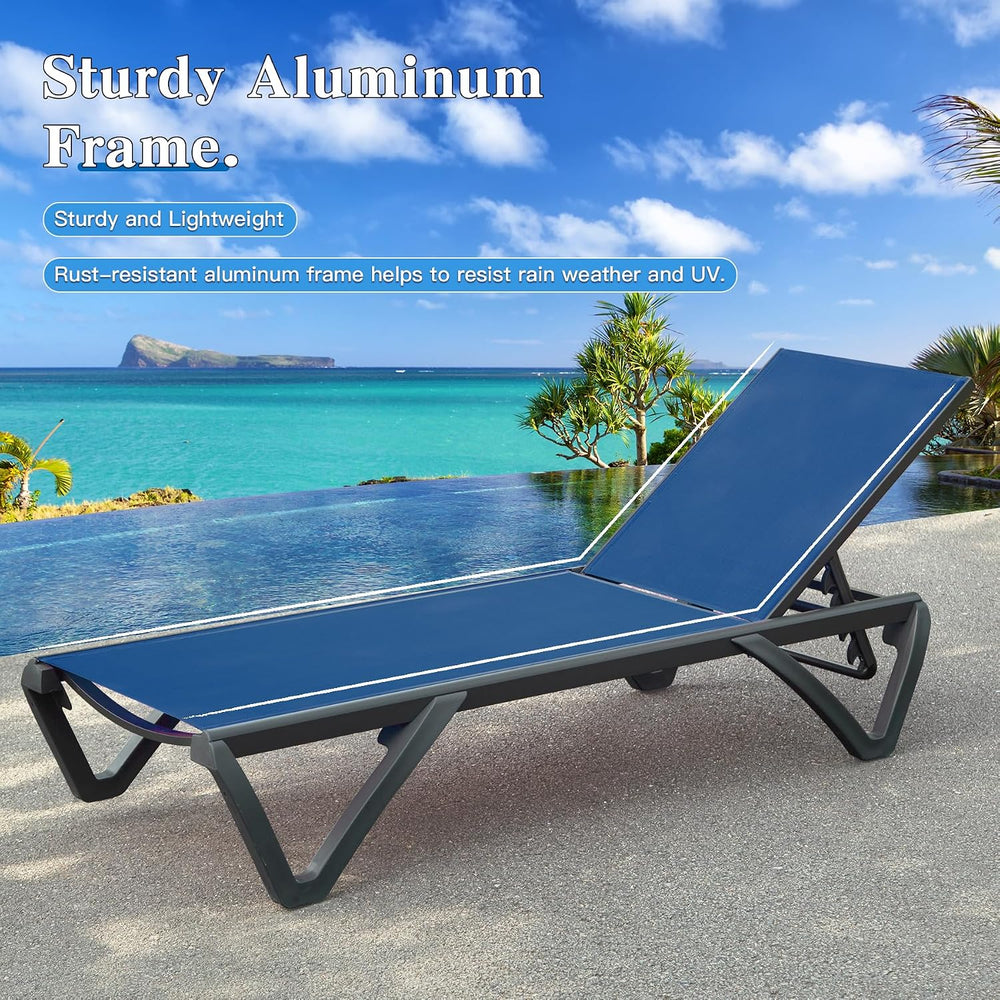 Domi Aluminum Pool Lounge Chair Outdoor Set of 2 Chaise Lounge Outdoor | Whee...