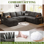 108 Inch Sectional Sleeper Sofa with Pull Out Bed, U Shaped 7 Seat Modular Sectional Sofa with Storage, Sectional Couches for Living Room, Cloud Modular Couch,Removable Sofa Cover, Dark Grey