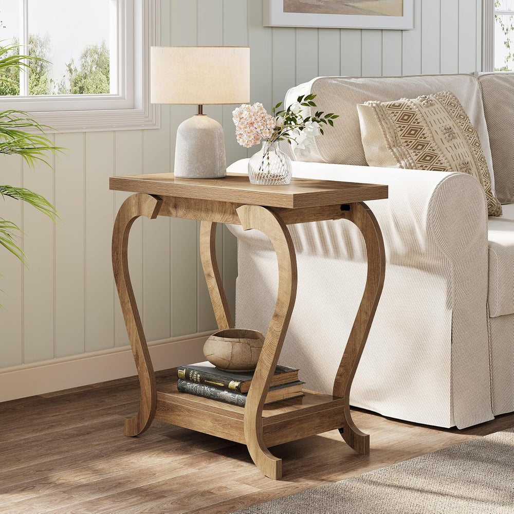 Tribesigns End Table, Narrow Wood Side Table with Storage Shelves, 2-Tier Bed...