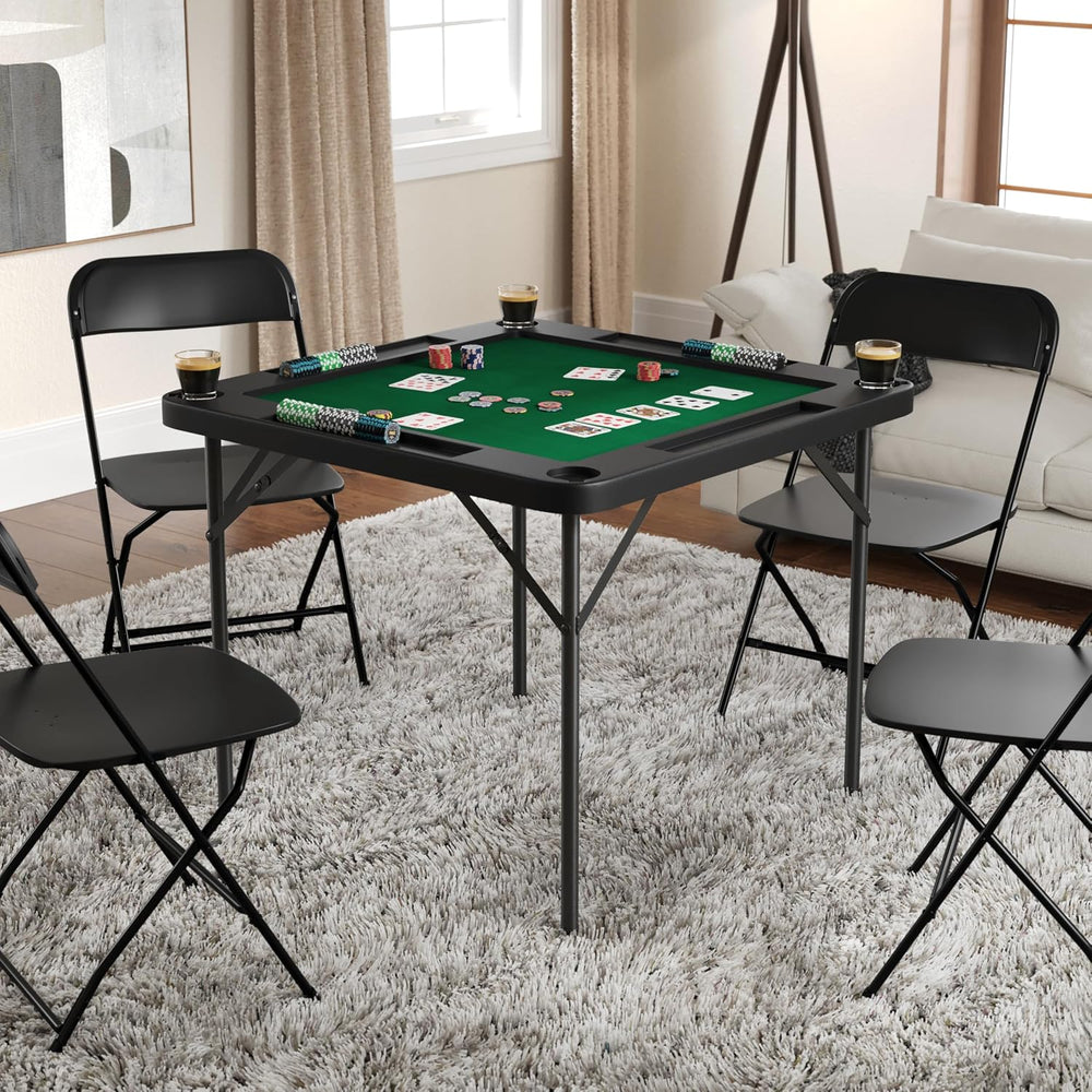 Flash Furniture 34.5" Black Folding Card Game Table | 4-Player, Cup Hold...