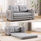 Convertible Sofa Bed, Folding Loveseat Sleeper Sofa Bed with Pillows,Fold Out Floor Couch with Cup Holder, Fabric Pull Out Sleeper Couch Bed for Living Room, Bedroom Lounge, Light Gary