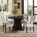 Ball & Cast Retro Dining Table Set for 4 with 4 Upholstered Chairs,5-Piece Wooden Living Room Furniture W/ 47" Round Dining Table and Designed Base,for Small Space,Apartment,Dining Room,Espresso