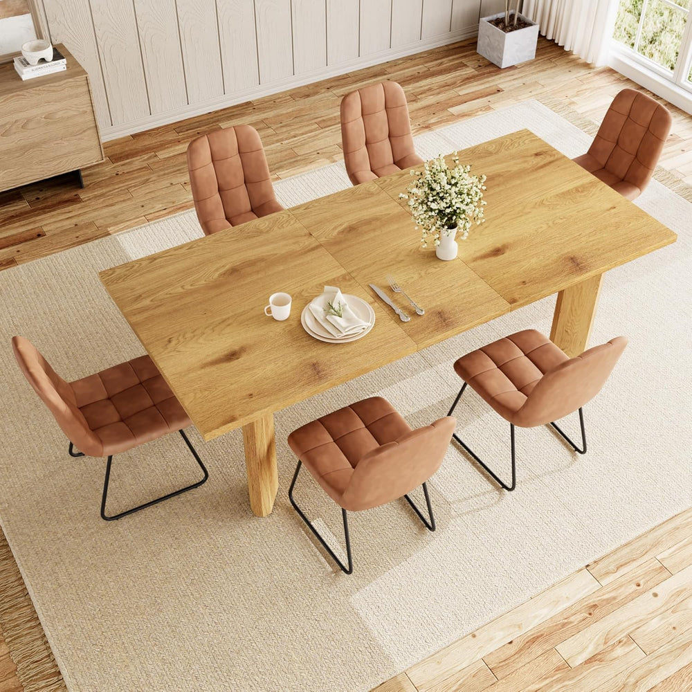 HIPIHOM Extendable Dining Table Set for 6, Seats 6-8 | MDF Farmhouse Extends ...