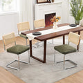 Zesthouse Natural Rattan Dining Chairs Set of 4, Mid Century Modern Dining Chairs with Solid Wood Back & Chrome Base, for Kitchen Living Room, Breuer Design Inspired, Upholstered Linen Fabric, Green