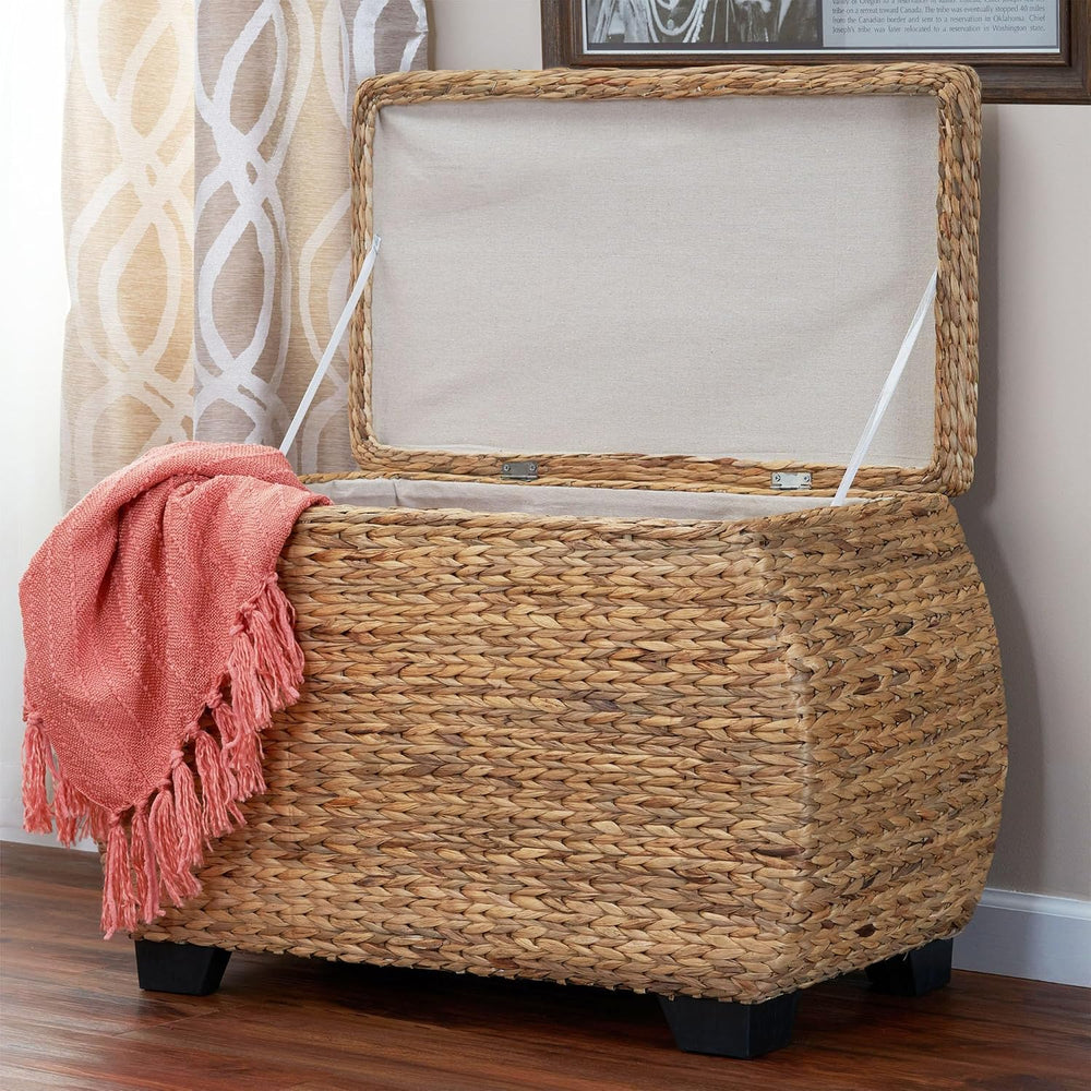 Household Essentials Large Curved Wicker Storage Chest with Liner | Water Hya...