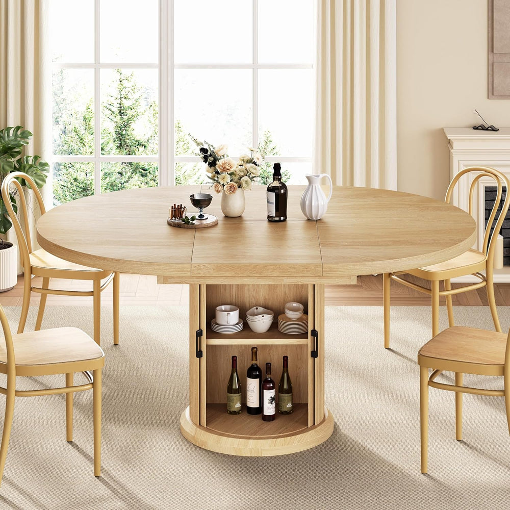 Jocoevol 47″–63″ Extendable Round Dining Table for 4–8 with Dust-Proof 2-Tier...