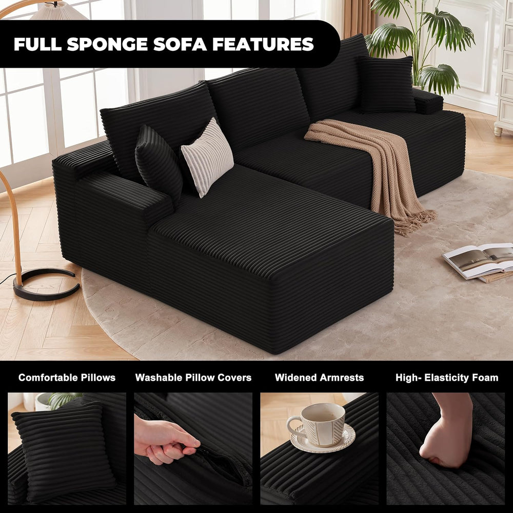Mangodan Cloud Sectional Sofa, Boneless Couch for Living Room, Black
