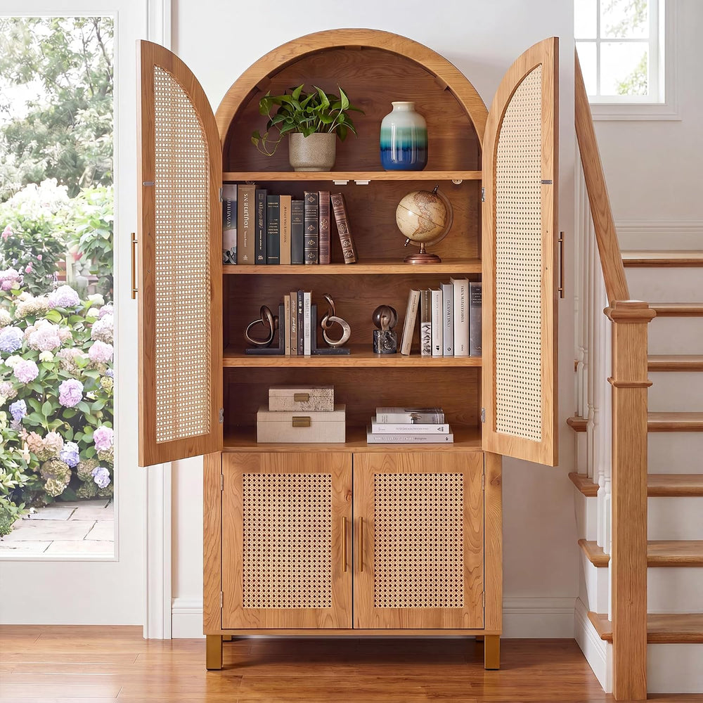 Merax 71'' Tall Farmhouse Rattan Arched Storage Cabinet | Boho Style ...