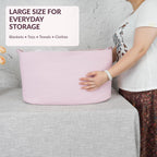 XUANGUO Large Rectangle Woven Cotton Rope Blanket Basket 22"x17"x12" Pink | Storage basket for nursery and living room; toy basket for kids, laundry basket for clothes and towels, or gift basket.