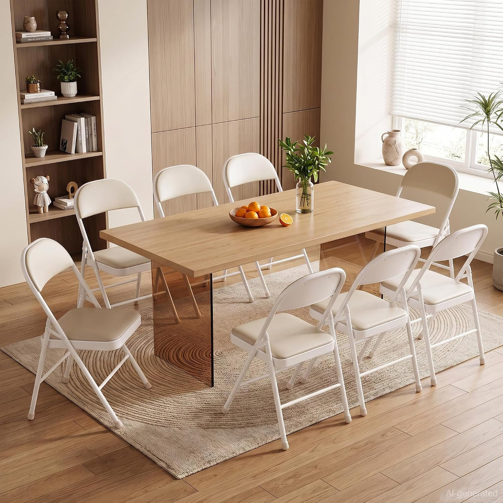 VECELO Folding Chairs Set of 2, Faux Leather Padded, Beige | Folding chairs w...