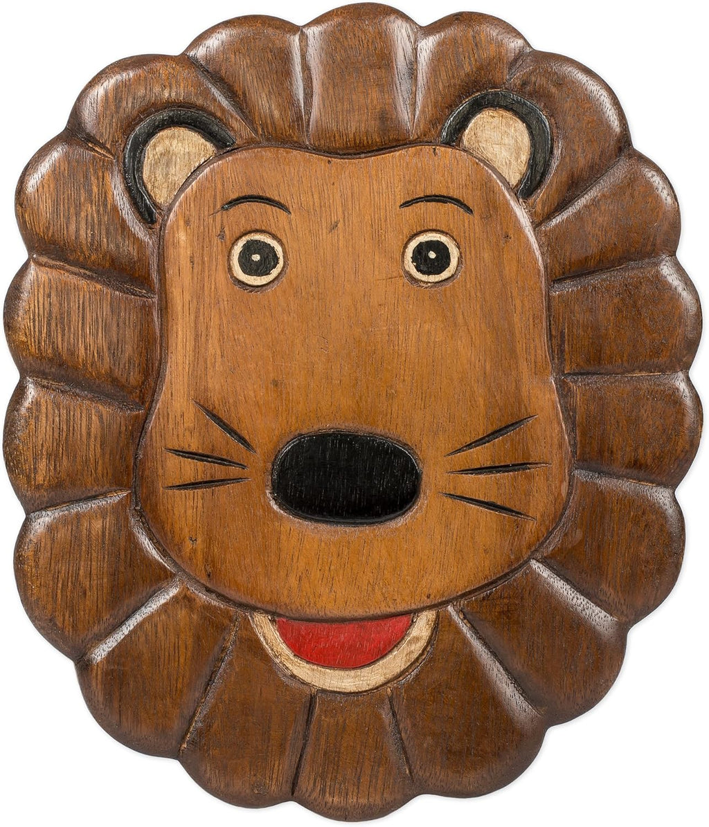 Lion Hand-Carved Acacia Hardwood 11 inch Decorative Animal Foot Rest Step Stool