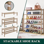 Smiry Shoe Rack, 5 Tier Thick Bamboo Shoe Organizer, Stackable Free Standing Wooden Shoe Storage Shelf for Closet, Entryway, Front Door Entrance, Walnut
