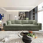 KEIKI 102.4" Sectional Couches, Modern Comfy Upholstered Sofa Cloud Couch, Deep Seat 4 Seat Sofa Set with Soft Pillows and Movable Ottoman for Living Room, Apartment, Office, Green
