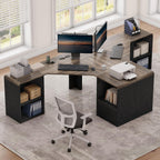 L Shaped Desk with Power Outlets & USB C Port, 59'' Reversible L-Shaped Computer Desk with File Drawer for Letter/Legal Size, Corner Office Desk with Storage Shelves, Rounded Corners, Black