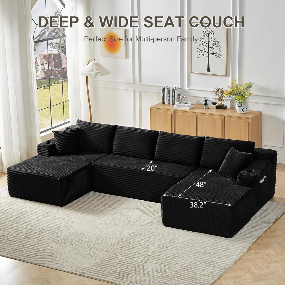 Tmsan 133.5" Black Sectional Sofa Couches for Living Room, Oversized U S...