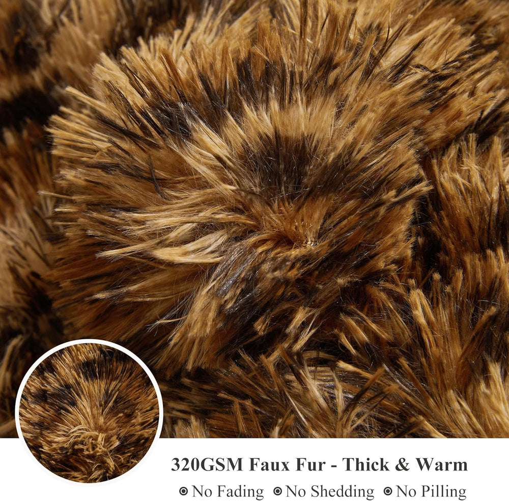 XeGe Cheetah Print Fluffy Faux Fur Duvet Cover Set, Queen, Leopard Brown