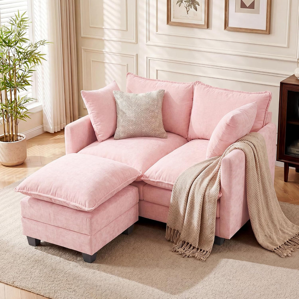 L-Shape Loveseat Sofa Couch with Ottoman, Small 50" Love Seat 27" D...