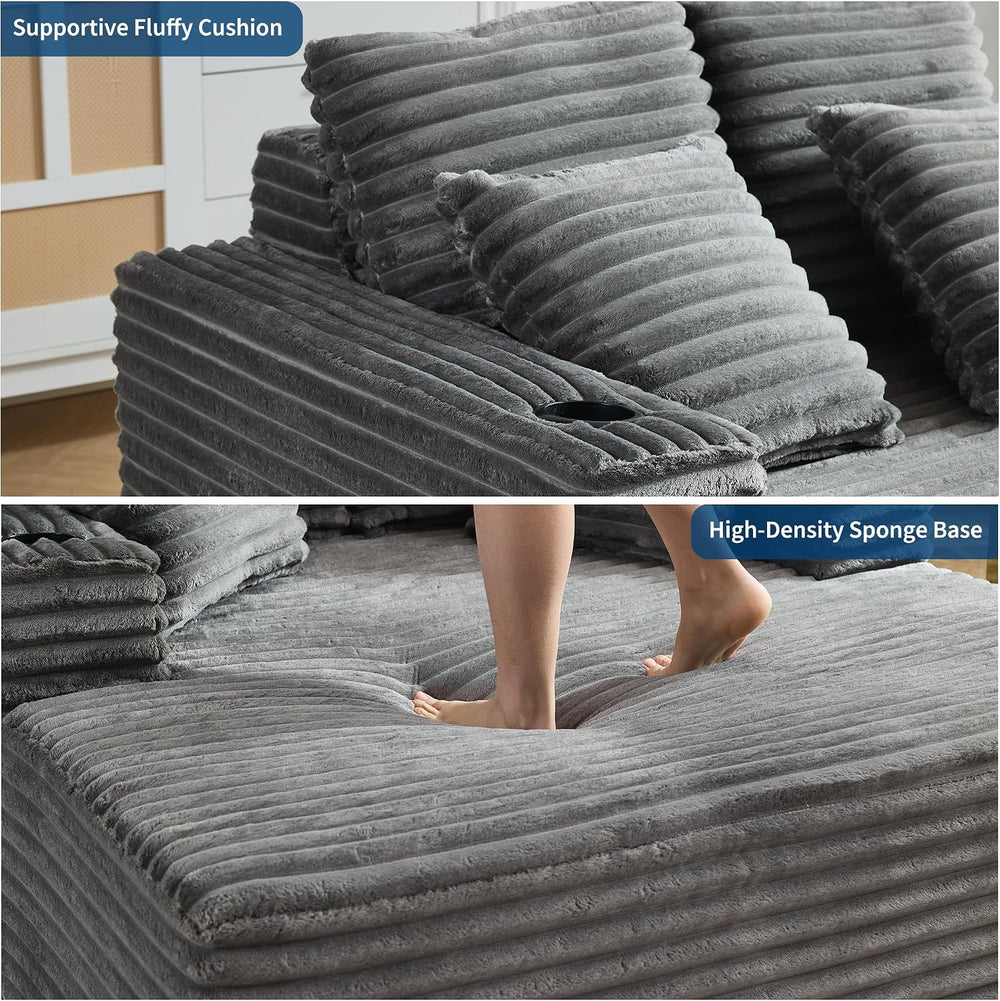 GarveeHome 64in Oversized Corduroy Fabric Bone-Free Sofa Bed Cloud Sofa with ...