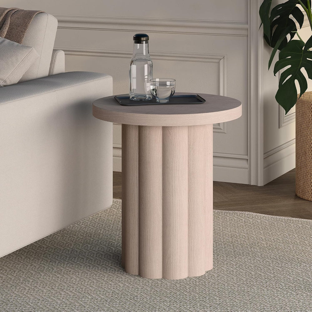 Henn&Hart 20'' Fluted Round End Table, Modern Side Table Ribbed N...