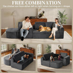108” Modular Sectional Sofa, Boneless Couches for Living Room, Deep Seat L-Shape Cloud Couch with Chaise, Comfy Sofa Freely Change Configurations No Assembly Required, Soft Plush Corduroy Fabric(Grey)