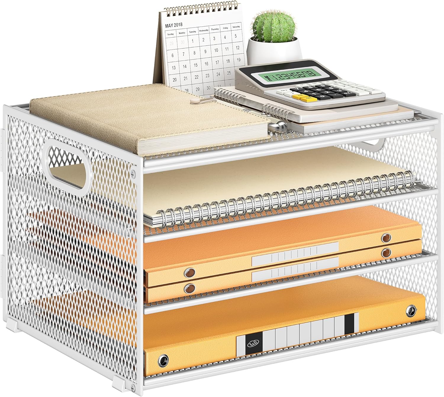 Subekyu Paper Letter Tray Organizer for Desk, White Metal Mesh Desk File Sorter Organizer with Handle and 2 Sliding Trays for Home Office School Supplies Organization