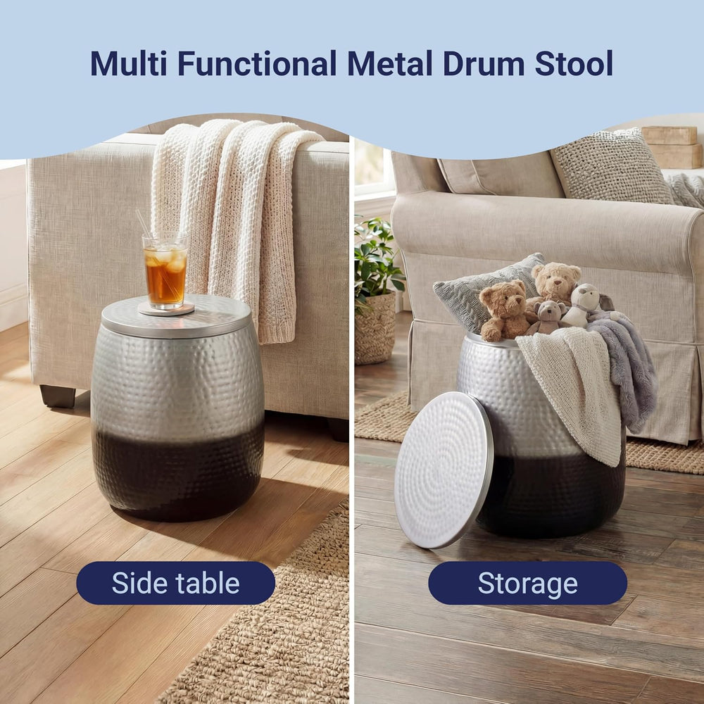 happimess SSL2001E Merida 15" Modern Rustic Hammered Metal Drum Storage ...