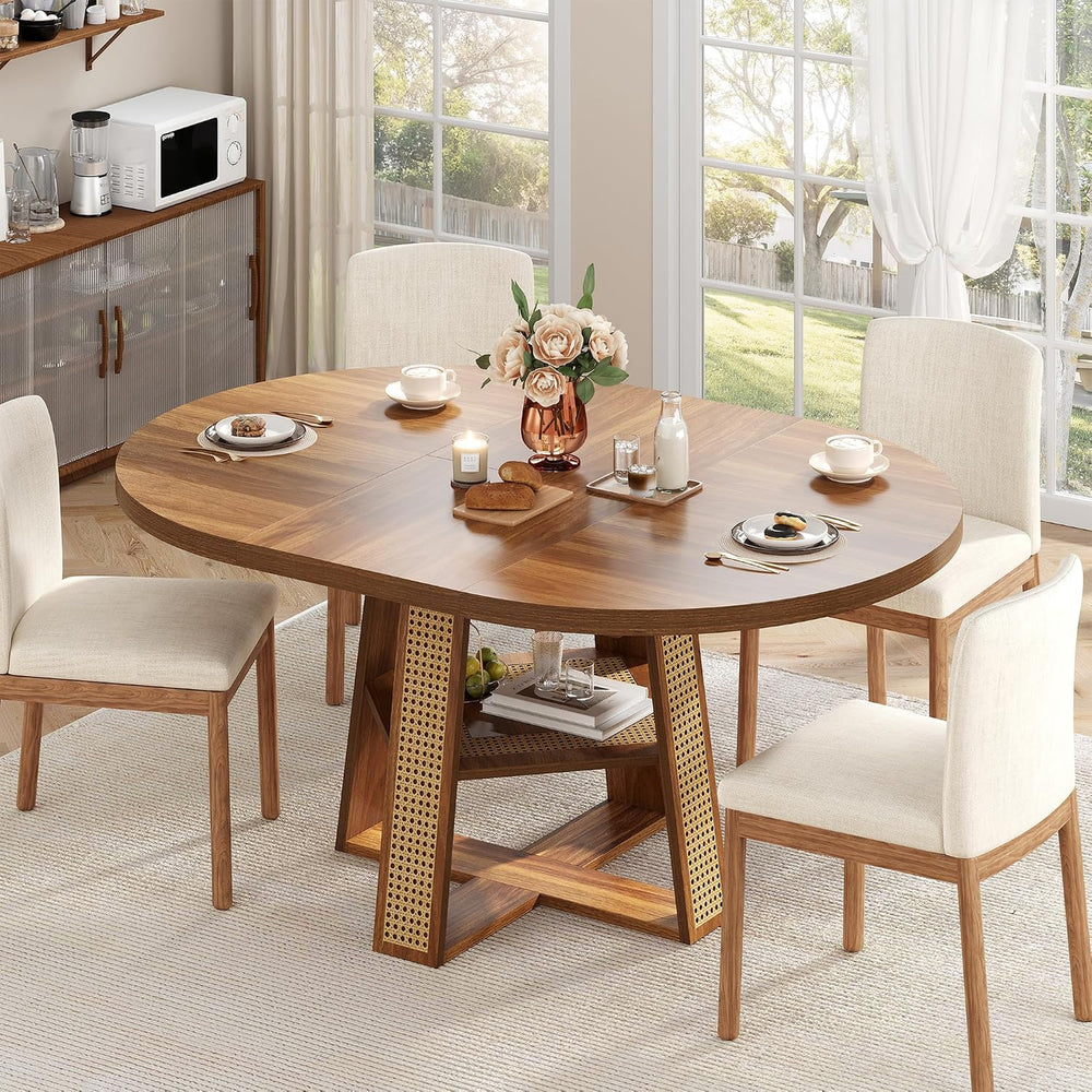 43"-59" Extendable Round Dining Table for 4-8, Transformer Oval Mod...