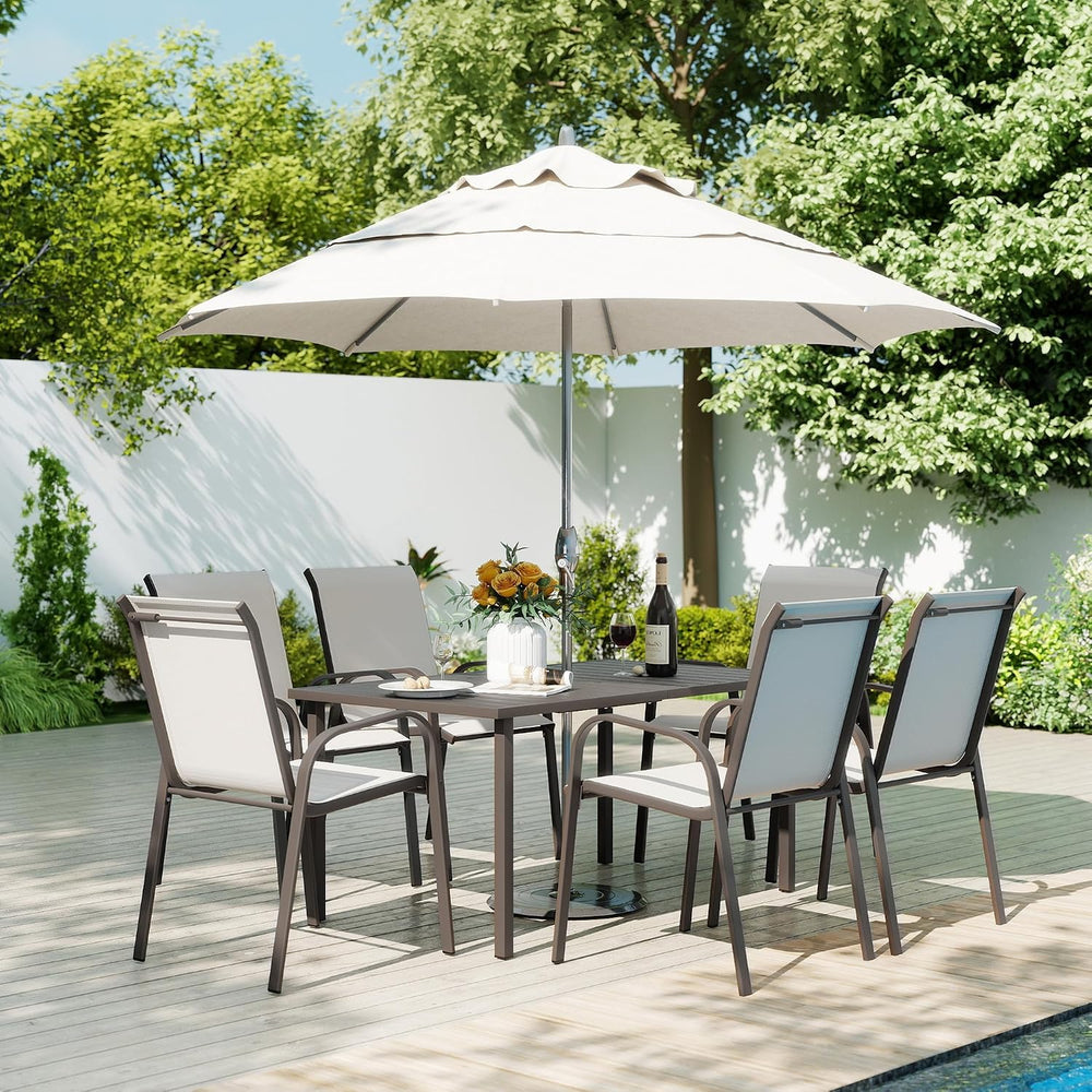 Outdoor Patio Dining Set, 6 Quick Dry Textilene Dining Chairs and Dining Tabl...