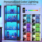 IRONCK 71 Inch Carbon Fiber Corner Glass Display Cabinet with Human Body Sensor & 6-Color LED Lights, 4-Tier Tempered Glass Display Case with 2 Adjustable Shelves for Collectibles, Toys, Black