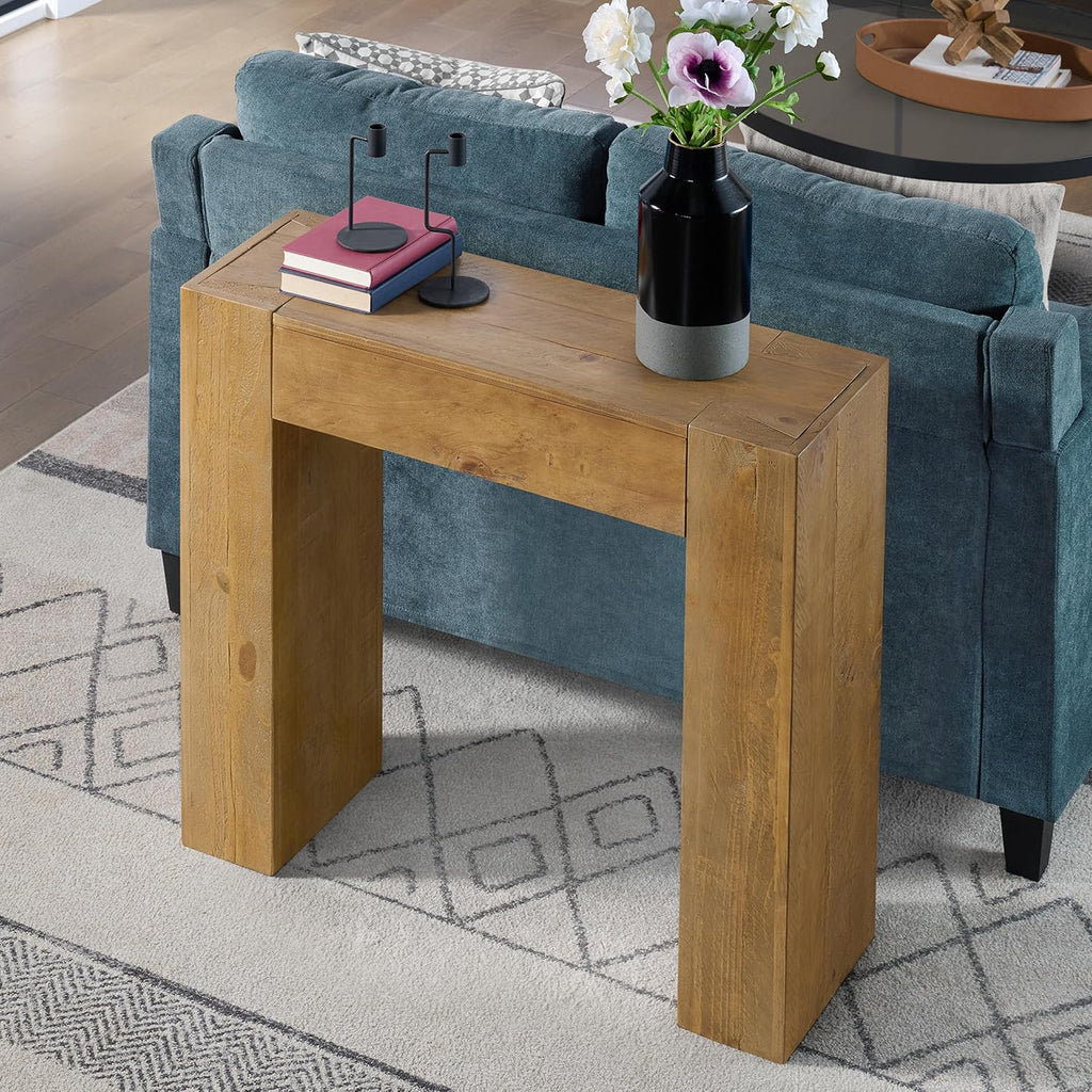 Alaterre Furniture Stockyard Solid Wood Console Table, Oak, 36 Inch | Modern Farmhouse Small Entryway Table, Easy Assembly Living Room Furniture for Behind the Couch Sofa Table, or Hallway