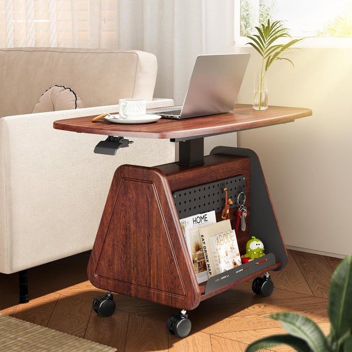 Rolling Side Table with Wheels, Sofa Couch Desk with Storage